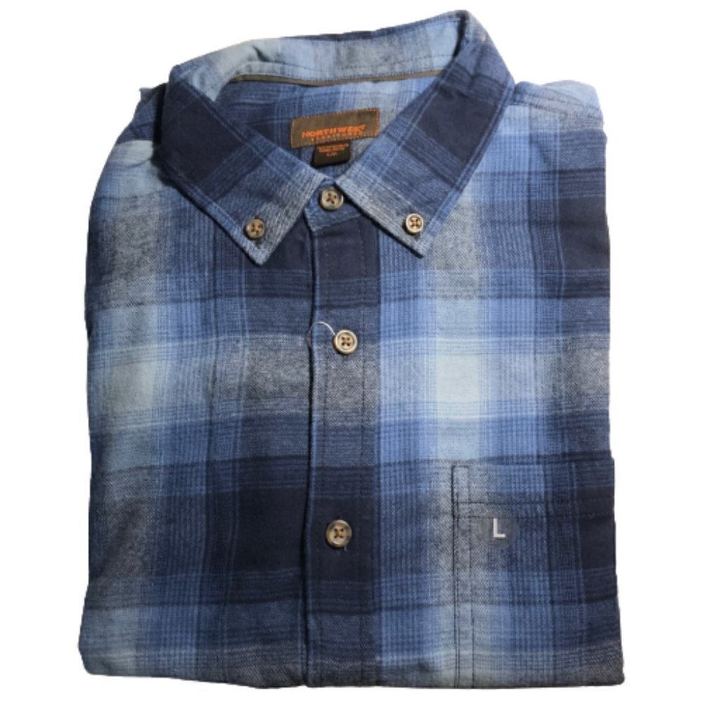 🛒 $15 NORTHWEST TERRITORY Blue Button Up Flannel Plaid Long Sleeve NWT
